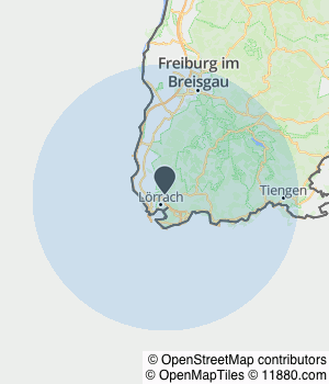 Kartendarstellung des Servicegebiets von Bärali Systembau GmbH