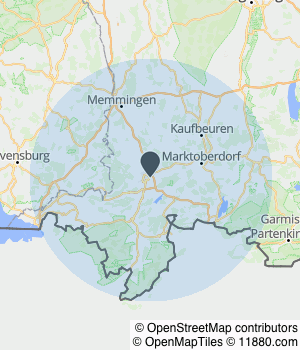 Kartendarstellung des Servicegebiets von Miro Gebäudereinigung