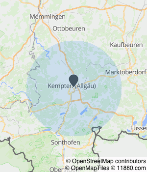 Kartendarstellung des Servicegebiets von TM Reinigungsservice