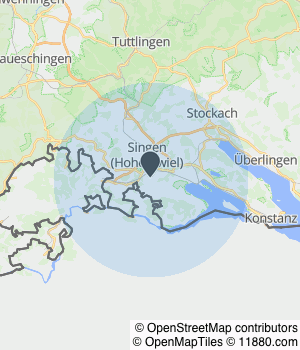 Kartendarstellung des Servicegebiets von Pizzino Glas und Gebäudereinigung