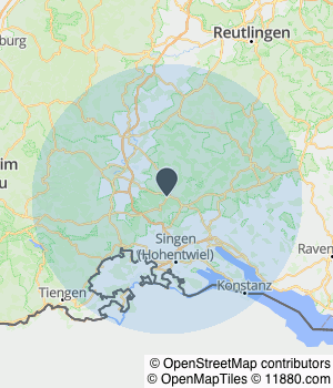 Kartendarstellung des Servicegebiets von Junited Autoglas Tuttlingen