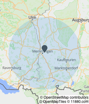 Kartendarstellung des Servicegebiets von Haustechnik Rauth