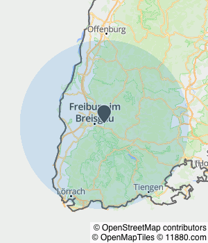 Kartendarstellung des Servicegebiets von EOS Erlebnispädagogik e.V.