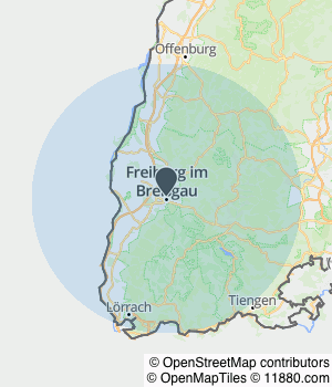 Kartendarstellung des Servicegebiets von Graf Johannes Patientenanwälte Freiburg