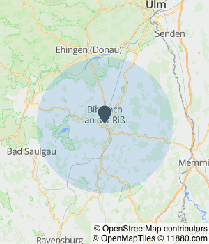 Kartendarstellung des Servicegebiets von Reinigungsservice Merjan