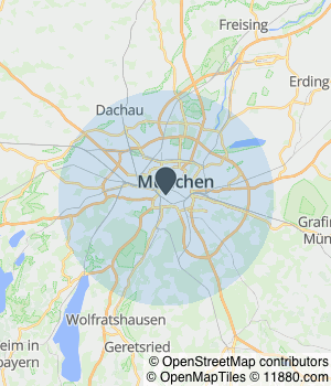 Kartendarstellung des Servicegebiets von Heilpraxis Kern - Rainer Kern und Ulrike Weiser