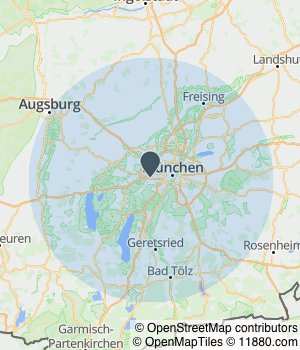 Kartendarstellung des Servicegebiets von Rommelfanger & Chrubasik Betonabbruch GmbH & Co. KG