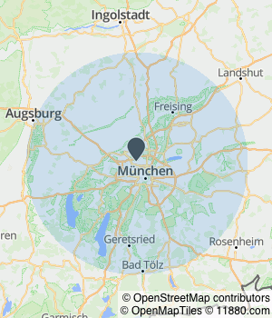 Kartendarstellung des Servicegebiets von Raumausstattung Maximilian Aschauer
