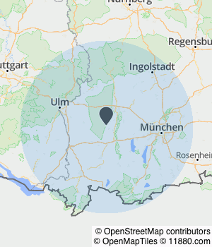 Kartendarstellung des Servicegebiets von Schwemm Zelte- und Hallenvertrieb GmbH