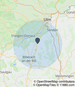 Kartendarstellung des Servicegebiets von Bauunternehmung Walther GmbH