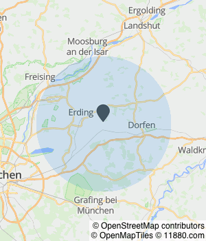 Kartendarstellung des Servicegebiets von Versicherungsmaklerbüro Günter Weiss