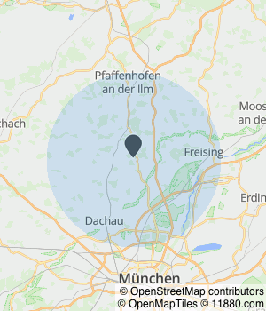 Kartendarstellung des Servicegebiets von Ludwig Zins Zimmerei