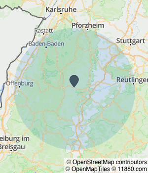 Kartendarstellung des Servicegebiets von Karosserie Beilharz