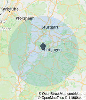 Kartendarstellung des Servicegebiets von Psychotherapie in Tübingen (nach dem Heilpraktikergesetz) - Beate und Jörg Beyer