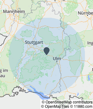 Kartendarstellung des Servicegebiets von KFZ Gutachter Ulm-Alb