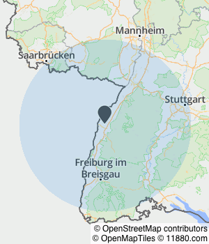 Kartendarstellung des Servicegebiets von Zimmerei Harald Herzog