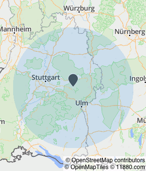 Kartendarstellung des Servicegebiets von AREA-NET GmbH -  Shopware Agentur / Webdesign Agentur