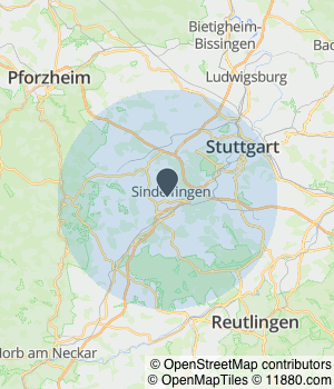 Kartendarstellung des Servicegebiets von Taxi und Transporte Ertel