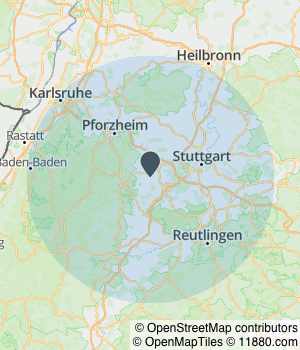 Kartendarstellung des Servicegebiets von Bettina Porst Freie Architektin