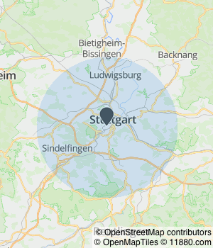 Kartendarstellung des Servicegebiets von Debeka-Servicebüro Stuttgart