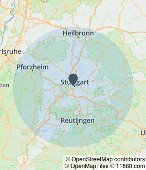 Kartendarstellung des Servicegebiets von Schnell Schlüsseldienst Stuttgart