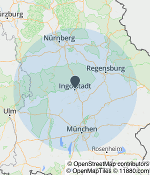 Kartendarstellung des Servicegebiets von Rechtsanwälte Ritzer Gelhorn Reber (RGR)