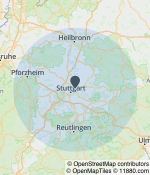 Kartendarstellung des Servicegebiets von Pudel Orthopädie-Schuhtechnik GmbH