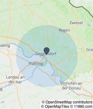 Kartendarstellung des Servicegebiets von foros Tax Steuerberatungsgesellschaft mbH