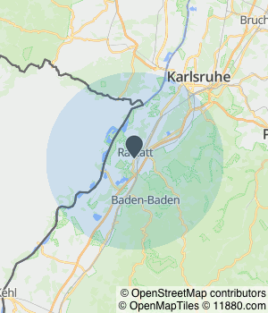 Kartendarstellung des Servicegebiets von HiB Hausverwaltung in Baden GmbH