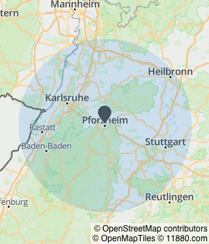 Kartendarstellung des Servicegebiets von Hudak Immobilien GmbH