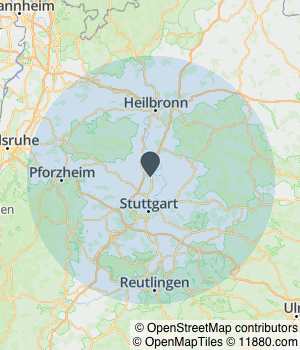 Servicegebiet von Anwaltskanzlei Streit Götz Chromik  - Arbeitsrecht in Ludwigsburg Kartendarstellung des Servicegebiets von Anwaltskanzlei Streit Götz Chromik  - Arbeitsrecht in Ludwigsburg