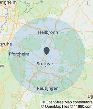 Kartendarstellung des Servicegebiets von Rechtsanwalt Felix Bihlmaier (Kollegium Juris)