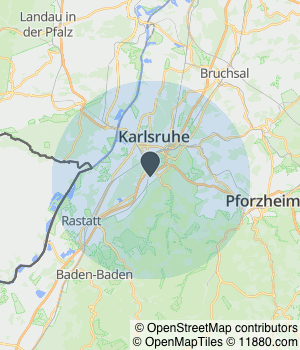 Kartendarstellung des Servicegebiets von FahrAusbildungZEHNTWIESEN