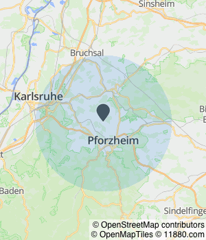 Kartendarstellung des Servicegebiets von DINAS Pflegevermittlung