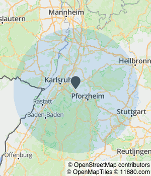 Kartendarstellung des Servicegebiets von Gartenfachbetrieb Bräuninger