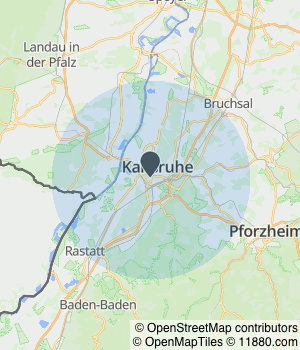 Kartendarstellung des Servicegebiets von Flow7 GmbH