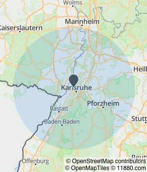 Kartendarstellung des Servicegebiets von Hassido Saré Malermeister