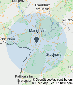 Kartendarstellung des Servicegebiets von Blumenhaus Seitz GbR