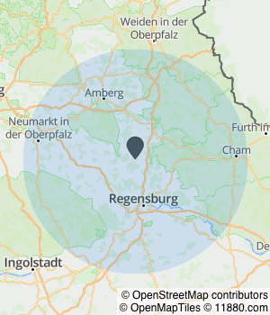 Kartendarstellung des Servicegebiets von Fliesenlegermeister Eduard Kaiser