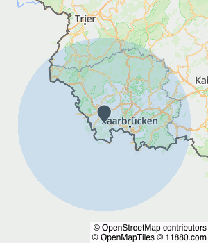 Kartendarstellung des Servicegebiets von Dachdeckerei Marco Stephany