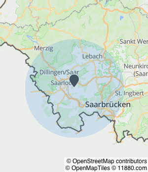 Kartendarstellung des Servicegebiets von SBS-Fahrzeugtechnik GbR