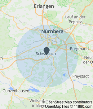 Kartendarstellung des Servicegebiets von Habermann Boden & Gardinen e.K