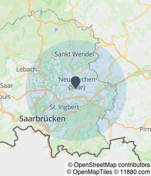 Kartendarstellung des Servicegebiets von SF Trockenbau Hausmeister Service