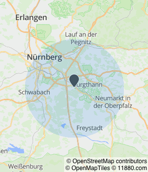 Kartendarstellung des Servicegebiets von AMS GmbH