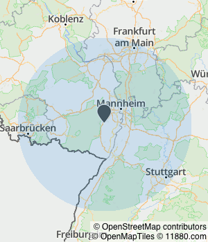 Kartendarstellung des Servicegebiets von KFZ-Sachverständigenbüro Andreas Schall