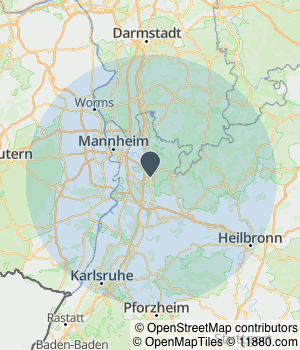 Kartendarstellung des Servicegebiets von Heidelberger Energieberater GbR
