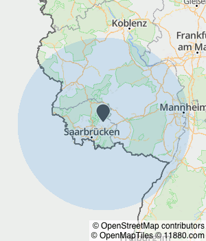 Kartendarstellung des Servicegebiets von Dachdeckerei & Kaminbau Jung
