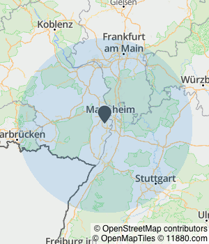 Kartendarstellung des Servicegebiets von Roeli GmbH