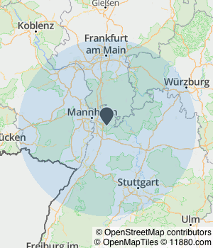 Kartendarstellung des Servicegebiets von Kastell Personalberatung GbR