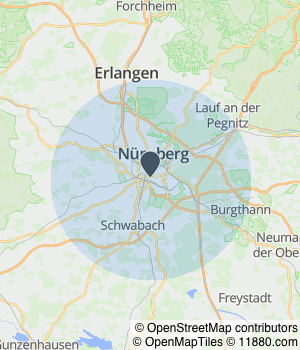 Kartendarstellung des Servicegebiets von Jupiter-Umzüge Enrico Clemens